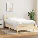 Greatstore Box spring postelja z vzmetnico krem 90x190 cm blago