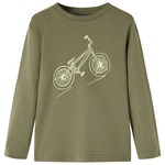 vidaXL Otroška majica z dolgimi rokavi potisk kolesa kaki 92