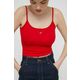 Top Tommy Jeans 2-pack ženski, rdeča barva - rdeča. Top iz kolekcije Tommy Jeans, izdelana iz enobarvne pletenine. Model iz izjemno udobne tkanine z visoko vsebnostjo bombaža.