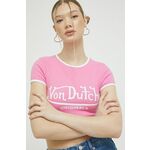 Kratka majica Von Dutch ženski, roza barva - roza. Kratka majica iz kolekcije Von Dutch. Model izdelan iz tanke, elastične pletenine. Izjemno udobna tkanina z visoko vsebnostjo bombaža.