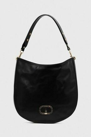 Usnjena torbica Twinset črna barva - črna. Velika torbica iz kolekcije Twinset. Model na zapenjanje