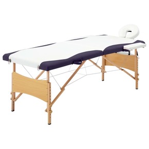 VidaXL Zložljiva masažna miza 2-conska les bela in vijolična