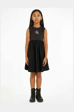 Otroška obleka Calvin Klein Jeans črna barva - črna. Otroški obleka iz kolekcije Calvin Klein Jeans. Nabran model