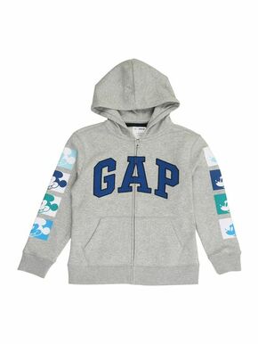 Otroški pulover GAP siva barva - siva. Otroški pulover s kapuco iz kolekcije GAP. Model z zapenjanjem na zadrgo