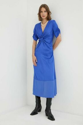 Obleka Day Birger et Mikkelsen - modra. Lahkotna obleka iz kolekcije Day Birger et Mikkelsen. Model izdelan iz enobarvne tkanine. Model iz zračne viskozne tkanine.
