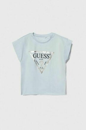 Otroška kratka majica Guess - modra. Otroške kratka majica iz kolekcije Guess. Model izdelan iz udobnega