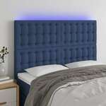 shumee LED posteljno vzglavje modro 144x5x118/128 cm blago
