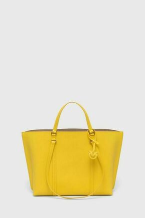 Usnjena torbica Pinko rumena barva - rumena. Velika torbica iz kolekcije Pinko. Model na zapenjanje