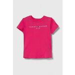 Otroška bombažna kratka majica Tommy Hilfiger roza barva - roza. Otroške kratka majica iz kolekcije Tommy Hilfiger. Model izdelan iz tanke, elastične pletenine. Model iz izjemno udobne bombažne tkanine.