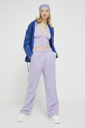 Lanene hlače Abercrombie &amp; Fitch vijolična barva - vijolična. Hlače iz kolekcije Abercrombie &amp; Fitch. Model izdelan iz enobarvnega materiala. Izjemno udoben