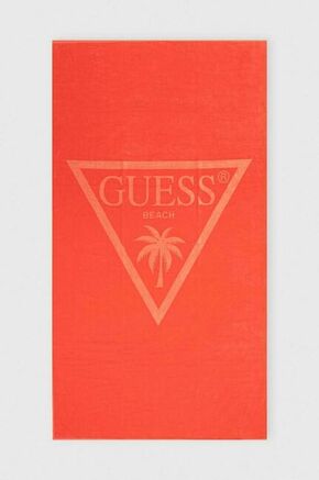 Bombažna brisača Guess oranžna barva - oranžna. Velika brisača iz kolekcije Guess. Model izdelan iz vzorčastega materiala.