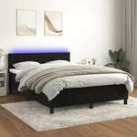 shumee Box spring postelja z vzmetnico LED črna 140x200 cm žamet