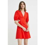 Obleka Twinset rdeča barva - rdeča. Obleka iz kolekcije Twinset. Model izdelan iz enobarvne tkanine. Model iz izjemno udobne tkanine z visoko vsebnostjo bombaža.
