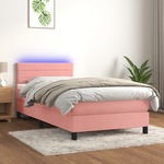 vidaXL Box spring postelja z vzmetnico LED roza 90x190 cm žamet