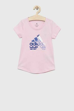 Otroška bombažna kratka majica adidas roza barva - roza. Otroški kratka majica iz kolekcije adidas. Model izdelan iz pletenine s potiskom.