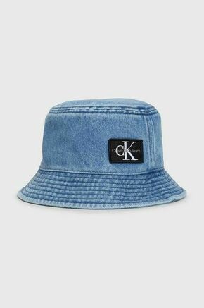 Otroški bombažni klobuk Calvin Klein Jeans - modra. Otroške klobuk iz kolekcije Calvin Klein Jeans. Model z ozkim robom