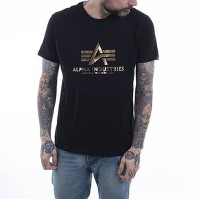 Bombažna kratka majica Alpha Industries Basic T-Shirt Foil Print črna barva