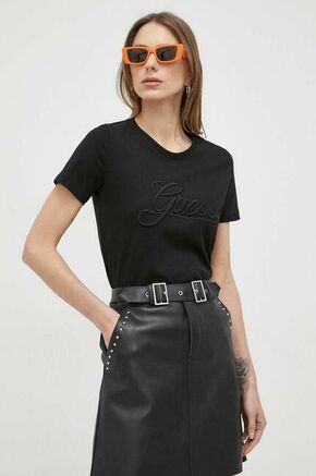 Bombažna kratka majica Guess črna barva - črna. Kratka majica iz kolekcije Guess. Model izdelan iz pletenine z nalepko. Tanek