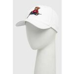 Bombažna bejzbolska kapa Guess bela barva - bela. Kapa s šiltom vrste baseball iz kolekcije Guess. Model izdelan iz materiala z nalepko.