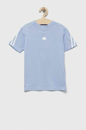 Otroška bombažna kratka majica adidas U FI 3S - modra. Otroška lahkotna kratka majica iz kolekcije adidas