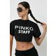 Bombažna kratka majica Pinko črna barva - črna. Kratka majica iz kolekcije Pinko, izdelana iz tanke, elastične pletenine. Model iz izjemno udobne bombažne tkanine.