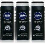 Nivea Men Active Clean gel za prhanje za moške 3 x 500 ml (ugodno pakiranje)