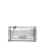 Torbica Armani Exchange srebrna barva - srebrna. Majhna torbica iz kolekcije Armani Exchange. Model na zapenjanje, izdelan iz ekološkega usnja.