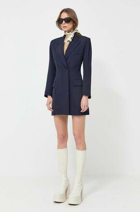 Obleka Victoria Beckham mornarsko modra barva - mornarsko modra. Obleka iz kolekcije Victoria Beckham. Model izdelan iz enobarvnega materiala. Model je izdelan iz tkanine s platnenim prepletom