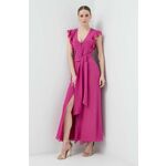 Svilena obleka Patrizia Pepe roza barva - roza. Obleka iz kolekcije Patrizia Pepe. Nabran model, izdelan iz enobarvne tkanine. Zračen material, občutljiv na dotik.