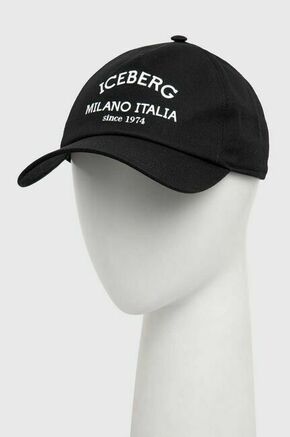 Bombažna bejzbolska kapa Iceberg črna barva - črna. Kapa s šiltom vrste baseball iz kolekcije Iceberg. Model izdelan iz tkanine s potiskom.