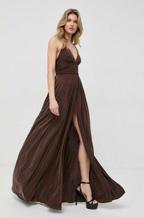 Obleka Elisabetta Franchi rjava barva - rjava. Obleka iz kolekcije Elisabetta Franchi. Nabran model izdelan iz enobarvne pletenine.