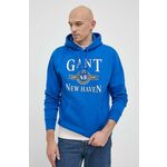 Pulover Gant moška, s kapuco - modra. Pulover s kapuco iz kolekcije Gant. Model, izdelan iz elastične pletenine. Izjemno udoben material.