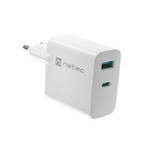 Univerzalni polnilec USB Natec RIBERA GaN 45W, 1X USB-A, 1X USB-C, bel