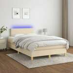 shumee Box spring postelja z vzmetnico LED krem 120x200 cm blago