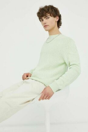 Bombažen pulover Samsoe Samsoe zelena barva - zelena. Pulover iz kolekcije Samsoe Samsoe. Model izdelan iz enobarvne pletenine. Model iz mehke in na otip prijetne tkanine.