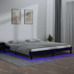 Vidaxl LED posteljni okvir črn 160x200 cm trden les