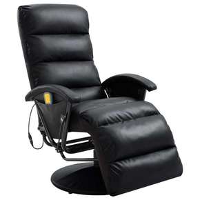 Shumee Masažni TV fotelj črno umetno usnje