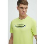 Bombažna kratka majica Puma moški, zelena barva - zelena. Kratka majica iz kolekcije Puma, izdelana iz pletenine s potiskom. Model iz zračne bombažne tkanine.