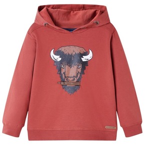 VidaXL Otroški pulover s kapuco žgano rdeč 128