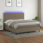 Greatstore Box spring postelja z vzmetnico LED taupe 160x200 cm blago