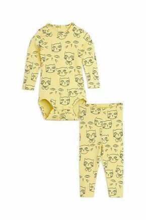 Komplet za dojenčka Mini Rodini rumena barva - rumena. Komplet za dojenčke iz kolekcije Mini Rodini. Model izdelan iz vzorčaste pletenine.