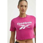 Bombažna kratka majica Reebok Identity ženska, roza barva, 100037588 - roza. Kratka majica iz kolekcije Reebok, izdelana iz tanke, elastične pletenine. Model iz izjemno udobne bombažne tkanine.