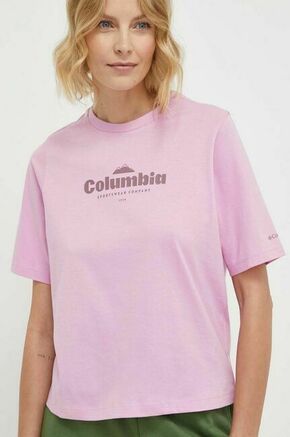 Bombažna kratka majica Columbia roza barva - roza. Kratka majica iz kolekcije Columbia. Model izdelan iz elastične pletenine. Izjemno udoben material.
