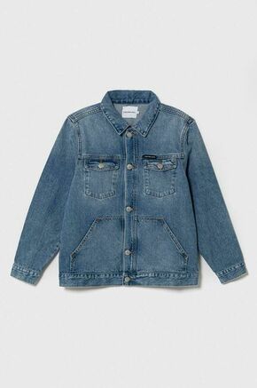 Bombažna jakna iz jeansa Calvin Klein Jeans - modra. Otroški jakna iz kolekcije Calvin Klein Jeans. Nepodložen model