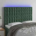 Greatstore LED posteljno vzglavje temno zeleno 144x5x118/128 cm žamet