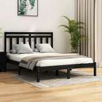 Greatstore Okvir za posteljo, masivni les, črna barva, 135x190 cm, dvoposteljna
