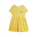 Otroška bombažna obleka Mini Rodini - rumena. Otroška Lahka obleka iz kolekcije Mini Rodini. Nabran model izdelan iz vzorčaste pletenine.