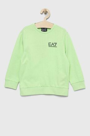 Otroški bombažen pulover EA7 Emporio Armani zelena barva - zelena. Otroški pulover iz kolekcije EA7 Emporio Armani. Model izdelan iz elastične pletenine. Izjemno udoben material.
