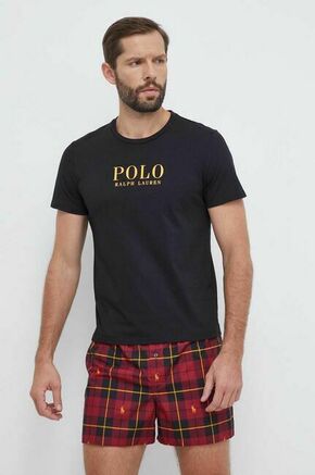 Bombažna pižama Polo Ralph Lauren - črna. Pižama iz kolekcije Polo Ralph Lauren. Model izdelan iz dveh različnih materialov. Model iz izjemno udobne bombažne tkanine.
