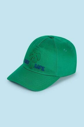 Otroška bombažna bejzbolska kapa Mayoral zelena barva - zelena. Otroški kapa s šiltom vrste baseball iz kolekcije Mayoral. Model izdelan iz enobarvne tkanine z vstavki.
